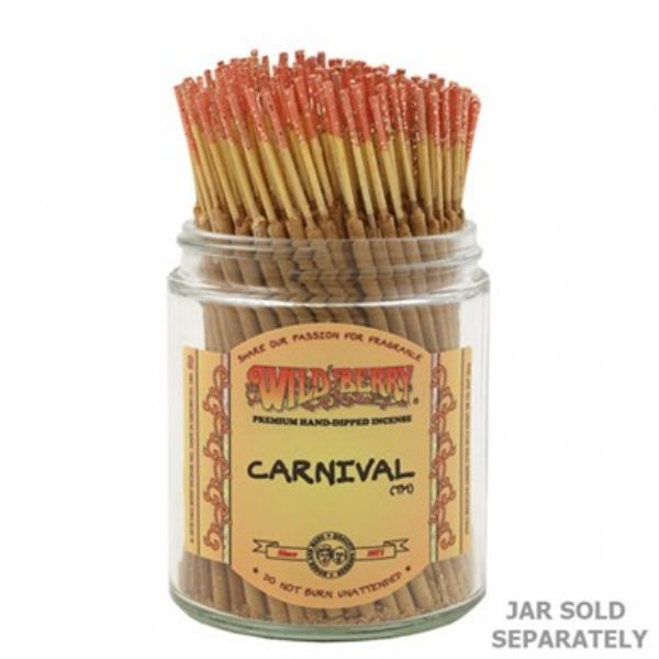 A bundle of 100 Wild Berry Carnival Shorties Incense sticks, offering sweet, vibrant berry scents for relaxation and ambiance.