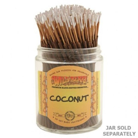 Bundle of 100 Wild Berry Coconut Shorties Incense sticks, featuring a sweet, tropical aroma for relaxation and ambiance.