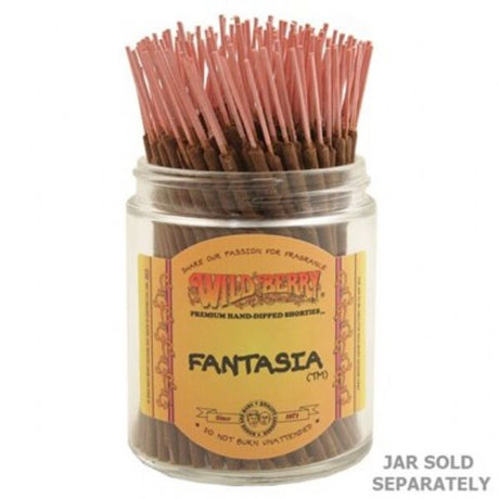 A bundle of 100 Wild Berry Fantasia Shorties Incense sticks, known for their uplifting berry fragrances and calming ambiance.