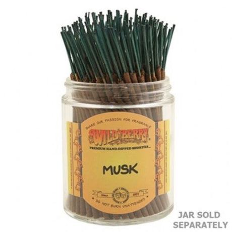 Bundle of 100 Wild Berry Musk Shorties Incense sticks, featuring a sweet berry and musky scent for relaxation and ambiance.