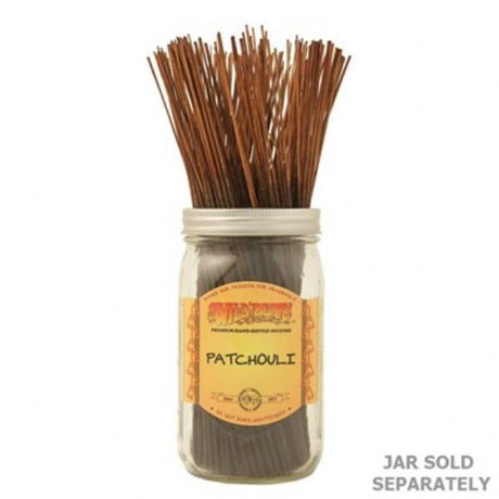 Bundle of 100 11-inch incense sticks with a wild berry and patchouli blend, perfect for meditation and creating a soothing atmosphere.