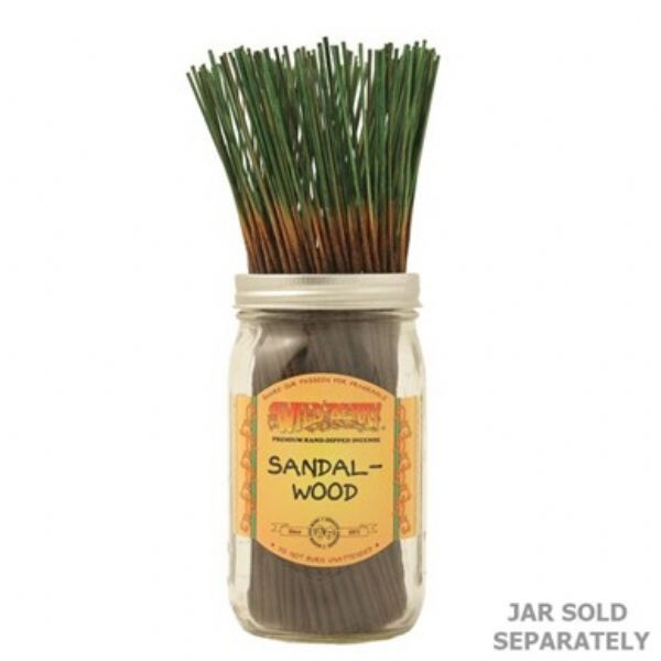 A bundle of 100 Wild Berry Sandalwood incense sticks, each 11 inches long, perfect for relaxation and creating a serene ambiance.