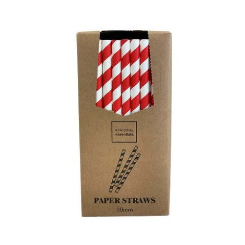 Paper Straws 10 X 197mm - Red/White Ctn