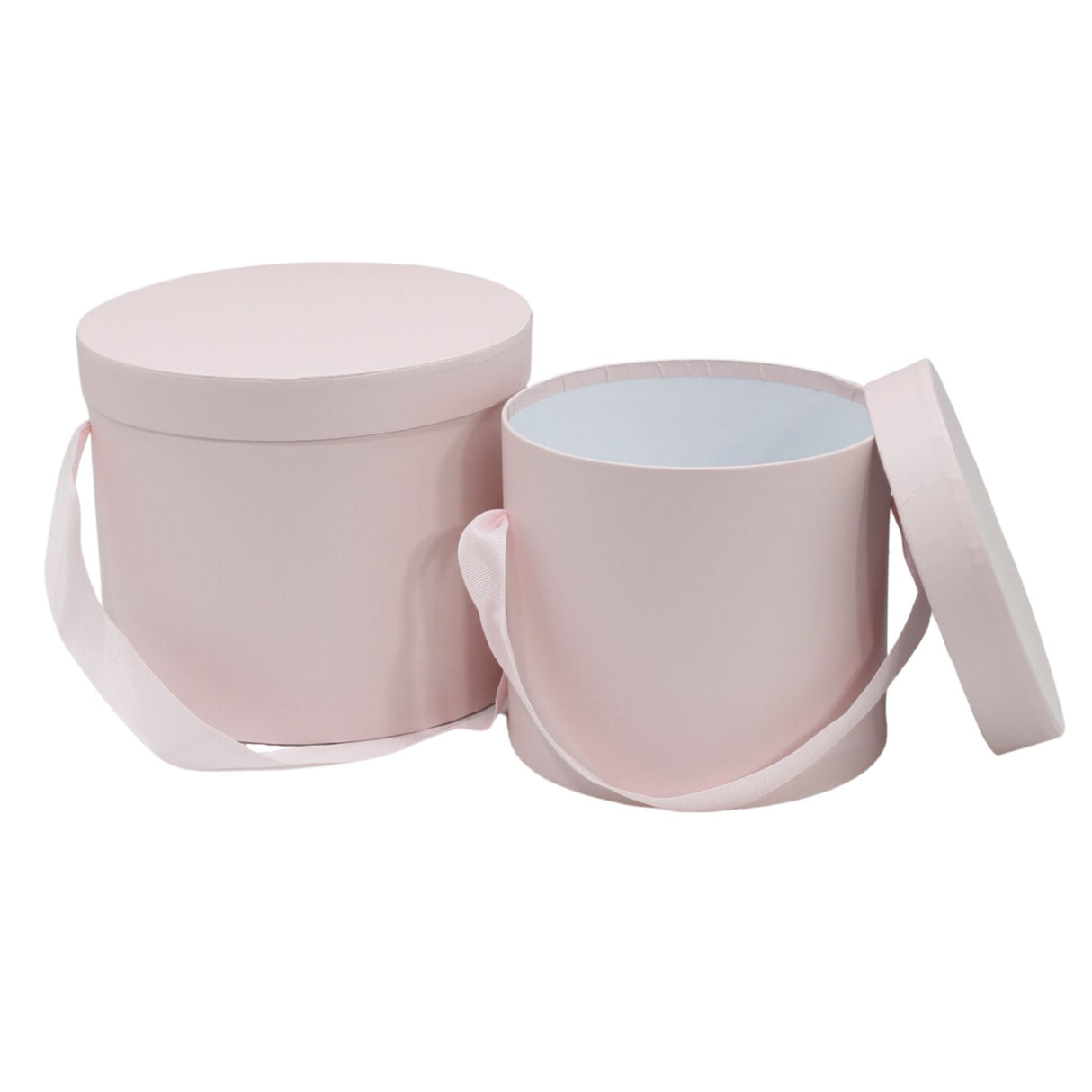 Matte Light Pink Flower Hat Box Set of 2 with Pink Grosgrain Ribbon Handle