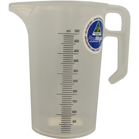 Mini Plastic Fjord 500 Ml pouring jug with ergonomic handle, 'V' spout for precise pouring, and clear measuring graduations.