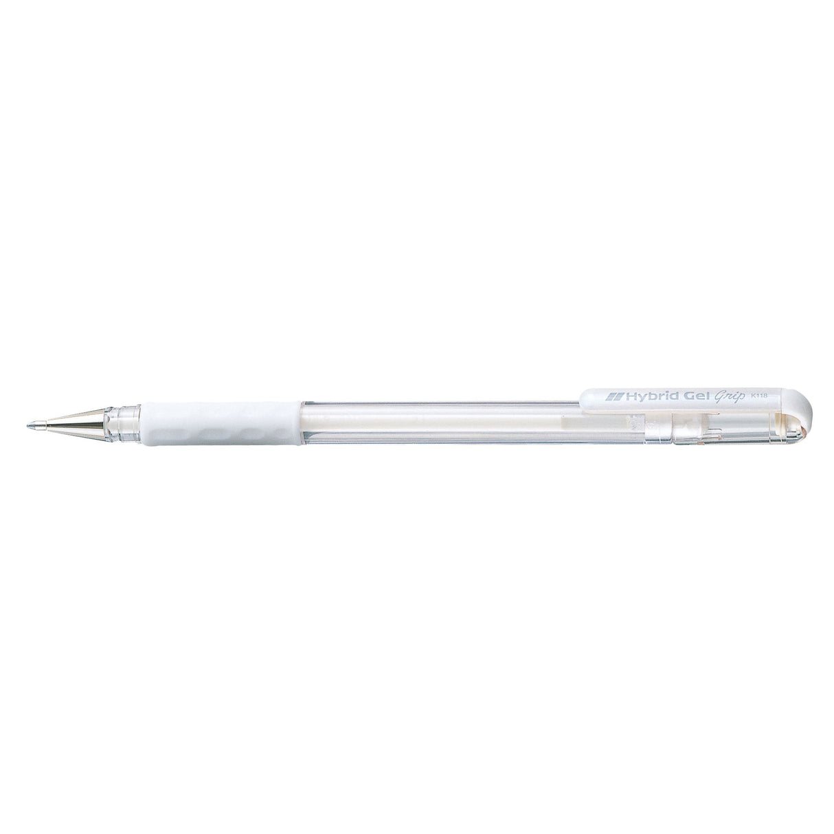 PENTEL HYBRID GEL GRIP GELL ROLLER PEN STICK K118L 0.8mm WHITE -12 units