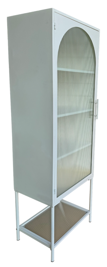 Tall white cabinet featuring adjustable shelves, perfect for stylish storage in small spaces, measuring 51 x 38 x 151cm.