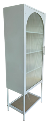 Tall white cabinet featuring adjustable shelves, perfect for stylish storage in small spaces, measuring 51 x 38 x 151cm.