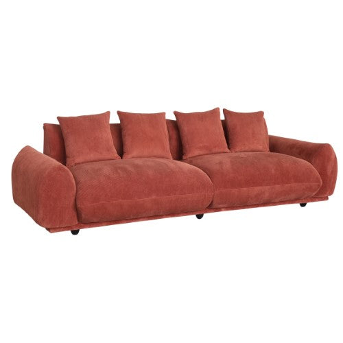 Brooklyn Rust 4 Seat Sofa in rich corduroy, spacious for four, modern design with feather-filled pillows for comfort.