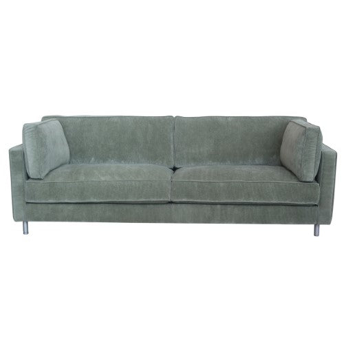 Pear green 2-seat sofa with durable corduroy upholstery, solid timber frame, and adjustable legs for customized height.