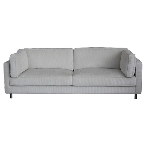 Elegant Boston 3 Seat Sofa in milk corduroy, featuring a solid timber frame and adjustable legs for modern comfort.