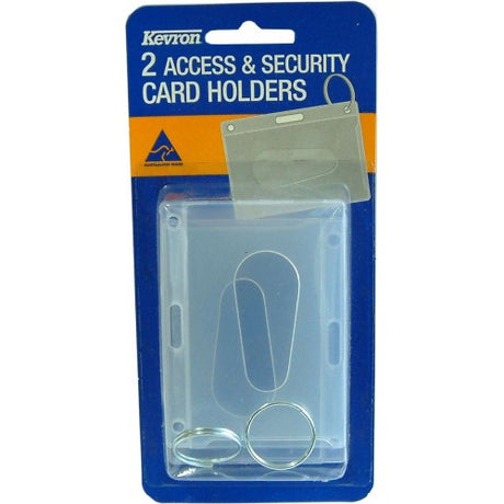 Clear key tag holders for ID and business cards, pre-punched for easy attachment, pack of 2 for organizational convenience.