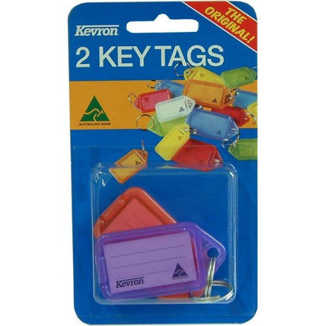 Colorful key tag holders with stainless steel rings and easy openings for labels, perfect for organizing keys in style.