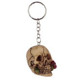 Set of 24 assorted keyrings featuring intricate skull designs with roses, perfect for edgy keychain collections.