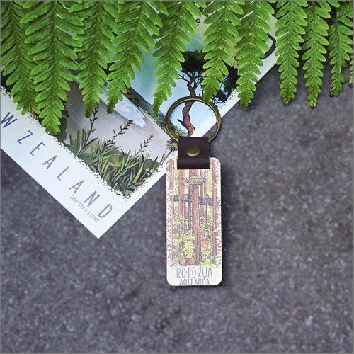 Bamboo Keyring Printed: Rotorua 2 (Redwoods)