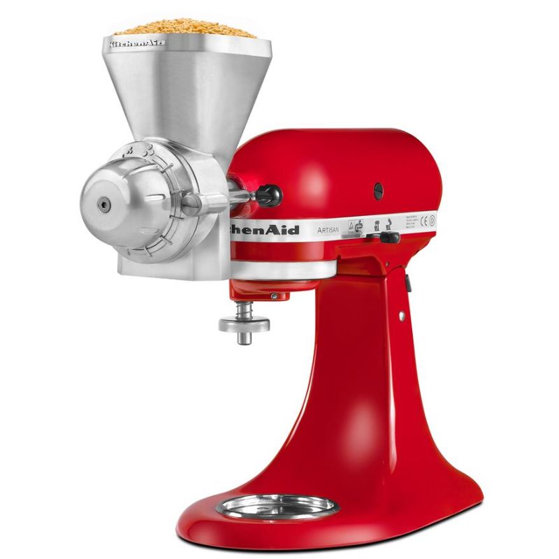 All-metal KitchenAid Grain Mill Attachment (KGM) for home milling of grains, delivering versatile, precise results.