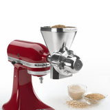 KitchenAid Grain Mill Attachment (KGM) for grinding grains into fresh flour, attaches to stand mixer for easy use.