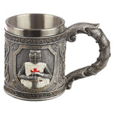 Decorative 15cm tankard featuring an intricately sculpted crusader knight, perfect for collectors and medieval décor enthusiasts.