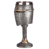 Decorative medieval helmet goblet with chain mail details, measuring 19cm, perfect for collectors and home decor.