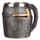 Decorative medieval helmet and chain mail tankard, 16.5 cm, perfect for drinks or display with intricate details.