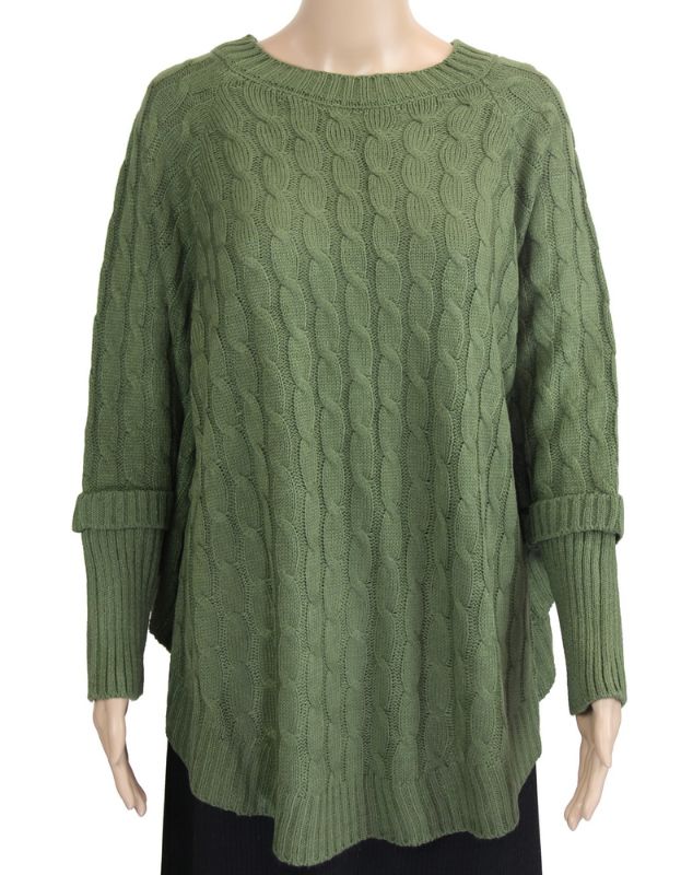 Yvette Cable Knit Poncho Top - OLIVE