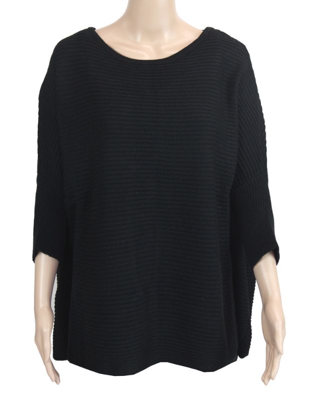 London Ribbed Sweater Top in black, featuring a chic ribbed design, soft acrylic fabric, and flattering fit for versatile styling.