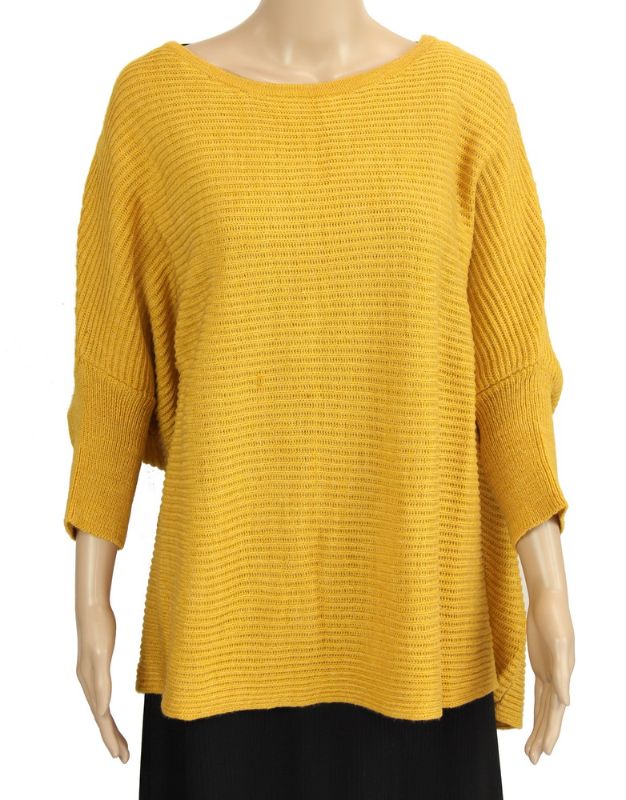 Mustard ribbed sweater top in soft acrylic, perfect for stylish layering in casual or chic outfits.
