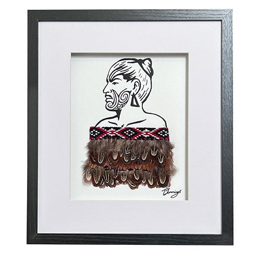 Framed Art - Korowai on M?ori Warrior (33 x 38cm)