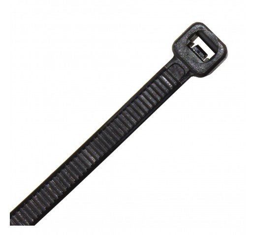 Black UV Nylon Cable Ties, 100MM x 2.5MM, durable and weather-resistant for reliable cable management indoors and outdoors.