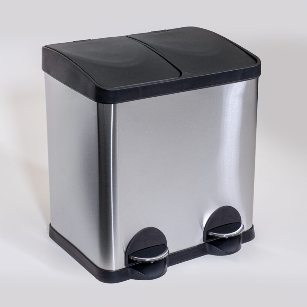 Pedal Recycle Rubbish Bin - 2 x Compartment (15L)