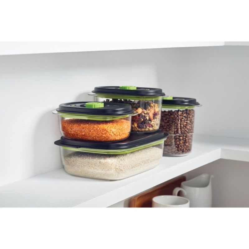 Set of 2 versatile BPA-free FoodSaver containers, 3-cup and 5-cup, airtight, leakproof, and perfect for marinating or storing food.