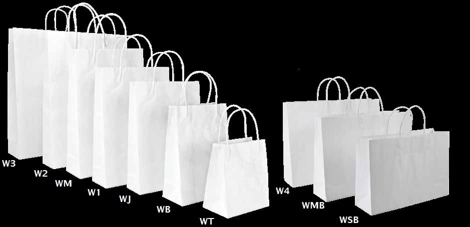 White paper bags with twisted handles, 290mm x 200mm, pack of 20, eco-friendly and durable, ideal for various uses.