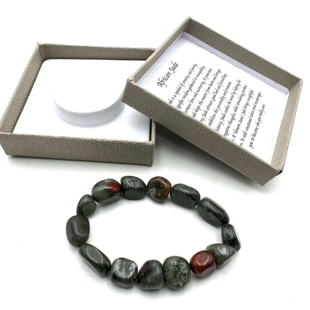 Large beaded bracelet made of authentic African Jade, 14 x 11mm, showcasing vibrant colors and unique craftsmanship.