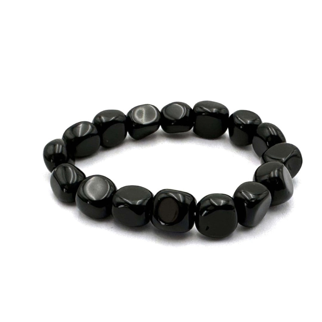 Large Beaded Bracelet made of 14 x 11mm Black Obsidian beads, promoting elegance, grounding, and spiritual protection.