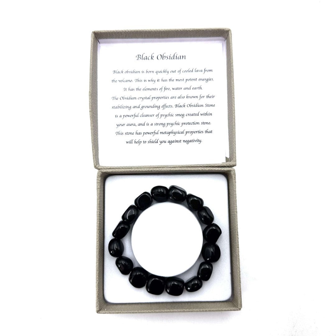 Large black obsidian beaded bracelet featuring 14 x 11mm beads, ideal for stylish everyday wear and spiritual grounding.