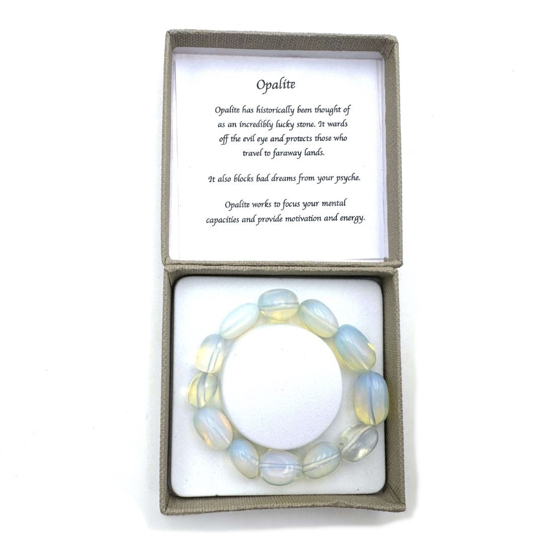 Large beaded bracelet featuring luminous 14x11mm Opalite beads, perfect for daily wear or special occasions.