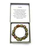 Large beaded bracelet in dark unakite, featuring 14x11mm stones with unique color variations and a comfortable stretch design.