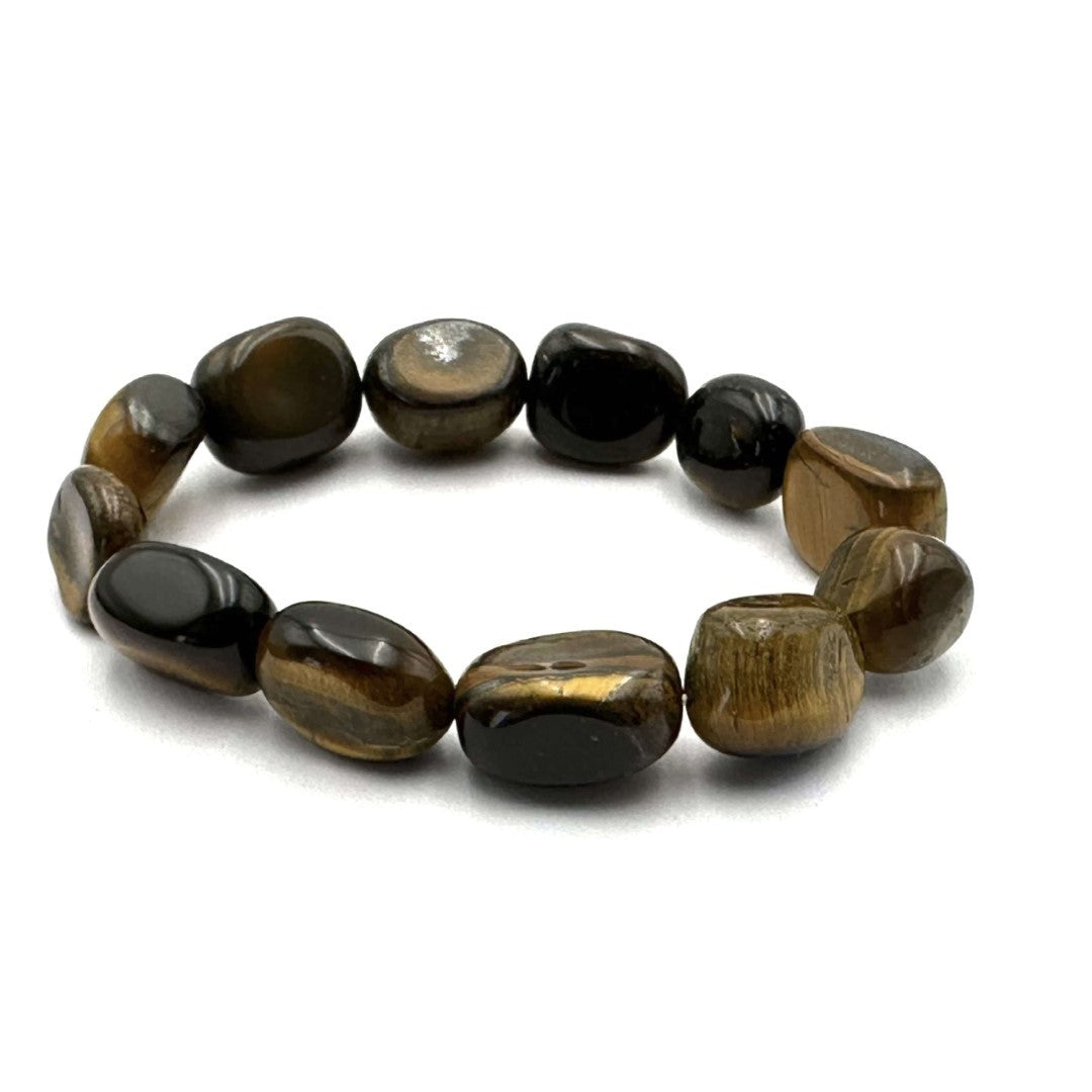 Large beaded bracelet featuring 14x11mm Tiger Eye stones, known for their protective properties and elegant golden-brown hues.