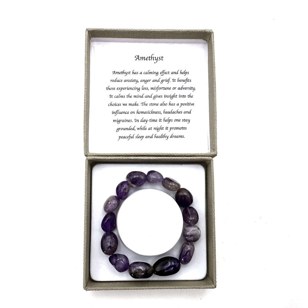 Large beaded bracelet showcasing exquisite 14x11mm Amethyst gemstones for style and spiritual harmony.