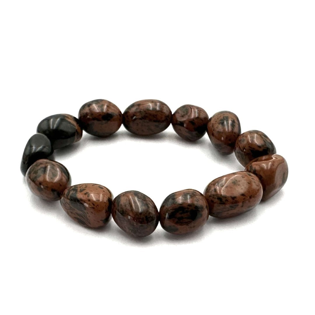 Large beaded bracelet made of polished Mahogany Obsidian, featuring 14x11mm beads for style and spiritual grounding.