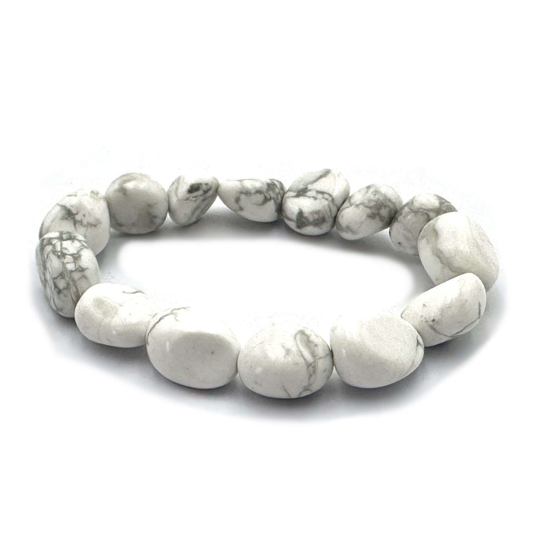 Large beaded bracelet made of American Howlite, featuring bold 14x11mm beads with white and gray veining, perfect for any outfit.