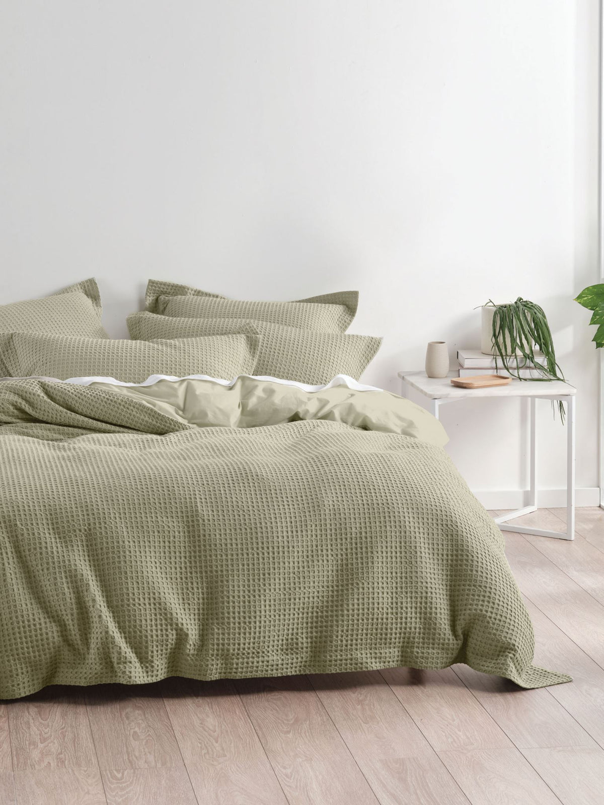 Duvet Cover Set Cotton Waffle Weave Linen House Deluxe Waffle King Eucalyptus