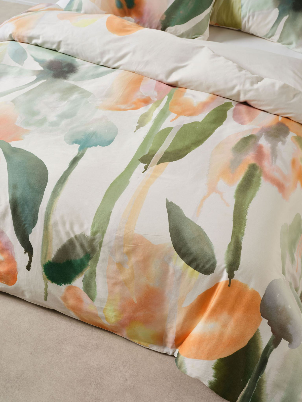 Duvet Cover Set Botanical Cotton Sateen Linen House Inga Double Jade
