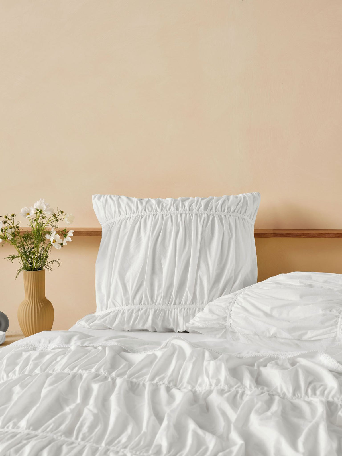 European Pillowcase Ruched Cotton Voile Linen House Layla White
