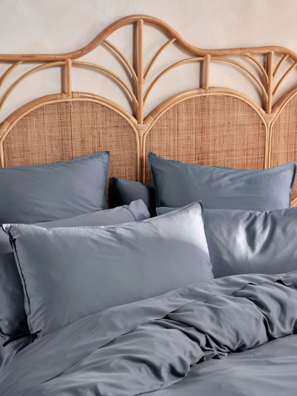 Duvet Cover Set Bamboo Cotton Sateen Linen House Nara Single Bluestone