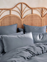 Duvet Cover Set Bamboo Cotton Sateen Linen House Nara Super King (AU) Bluestone