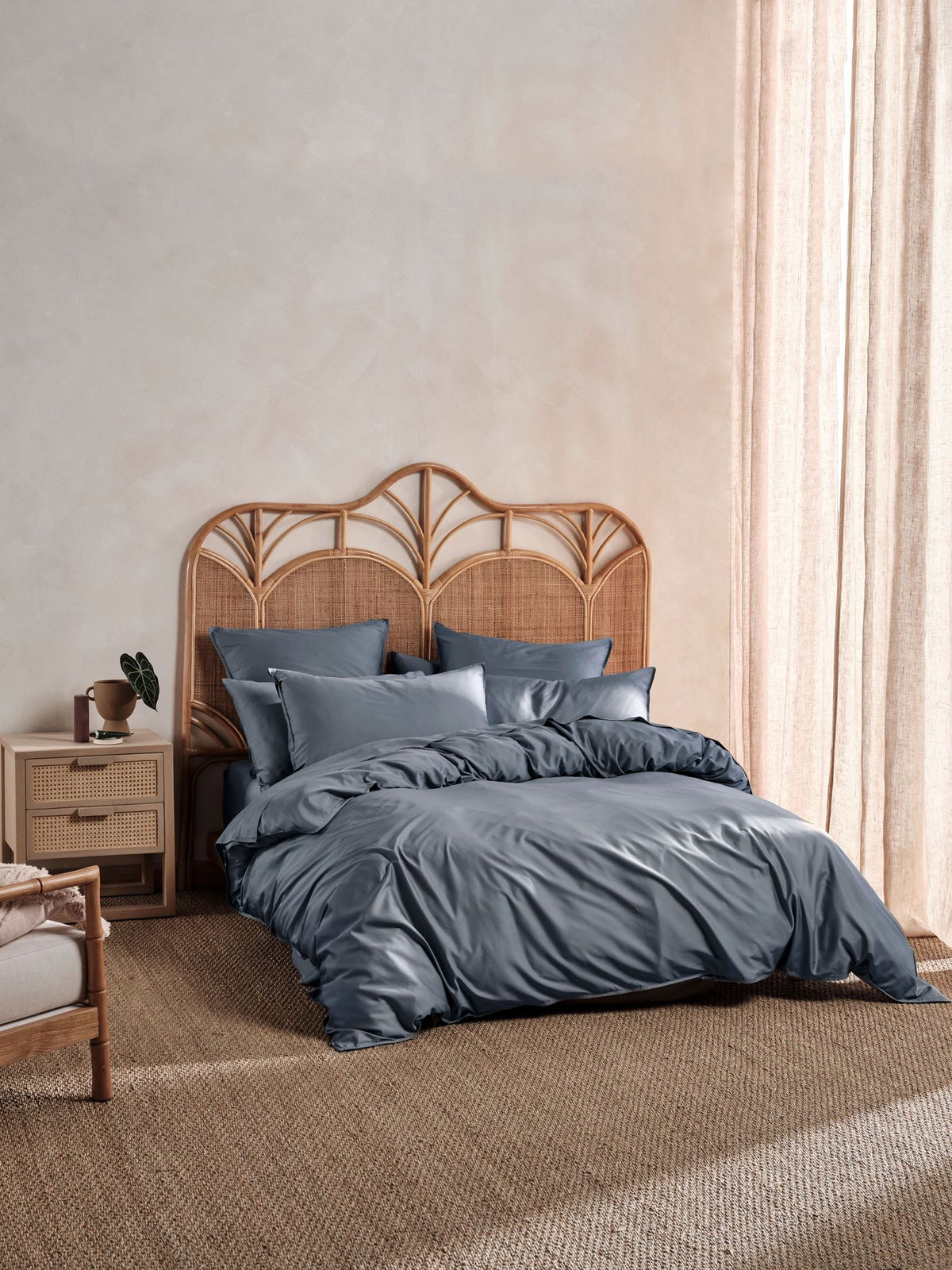 Duvet Cover Set Bamboo Cotton Sateen Linen House Nara King Bluestone