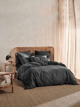 Duvet Cover Set Bamboo Cotton Sateen Linen House Nara Super King (AU) Charcoal