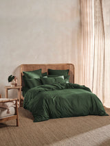Duvet Cover Set Bamboo Cotton Sateen Linen House Nara Super King (AU) Forest