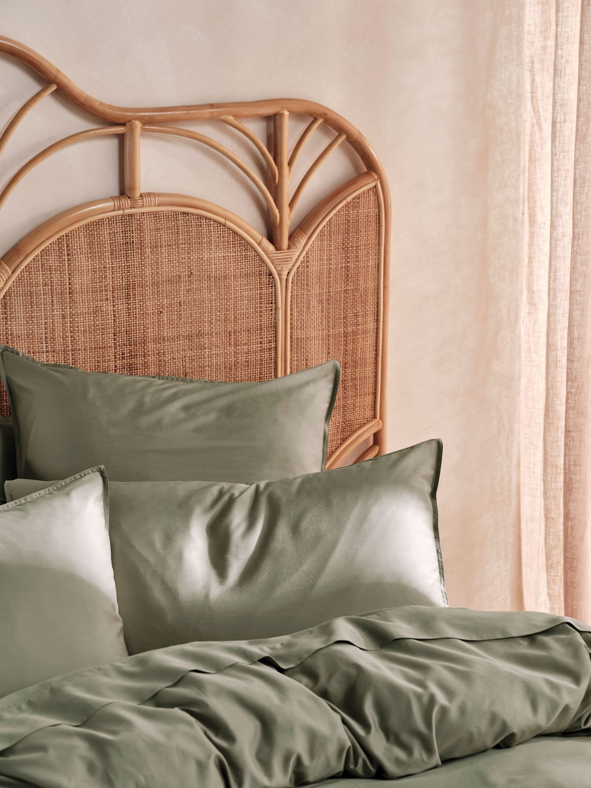 Duvet Cover Set Bamboo Cotton Sateen Linen House Nara Double Moss
